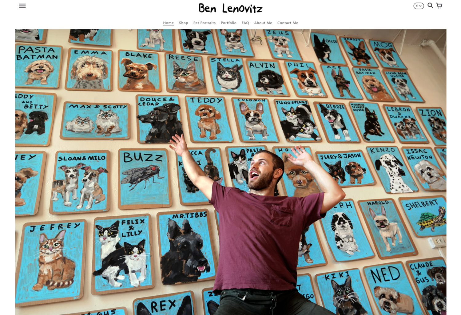 portfolio website of a pet portrait artist