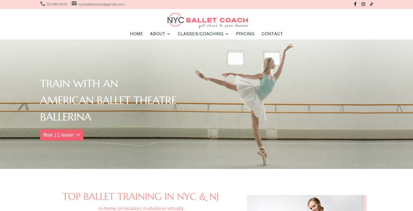 ballet coach’s portfolio website