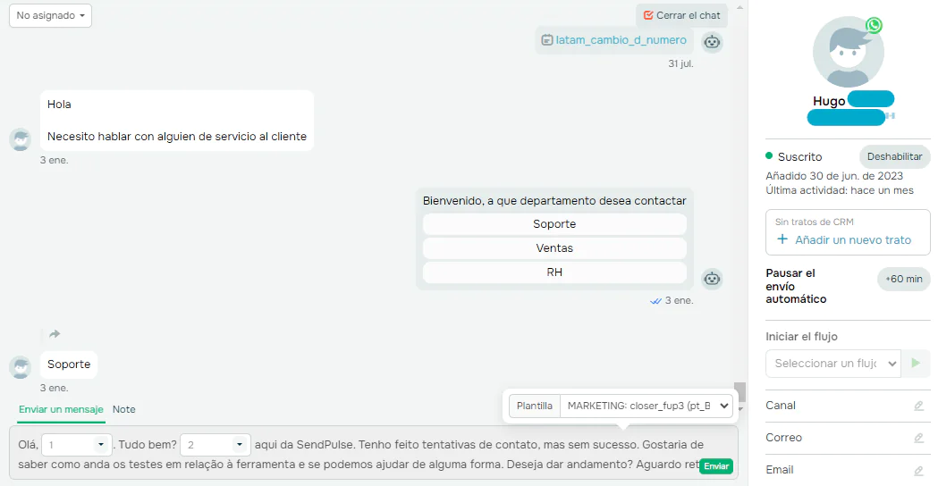 SendPulse ofrece un poderoso chatbot para WhatsApp Business