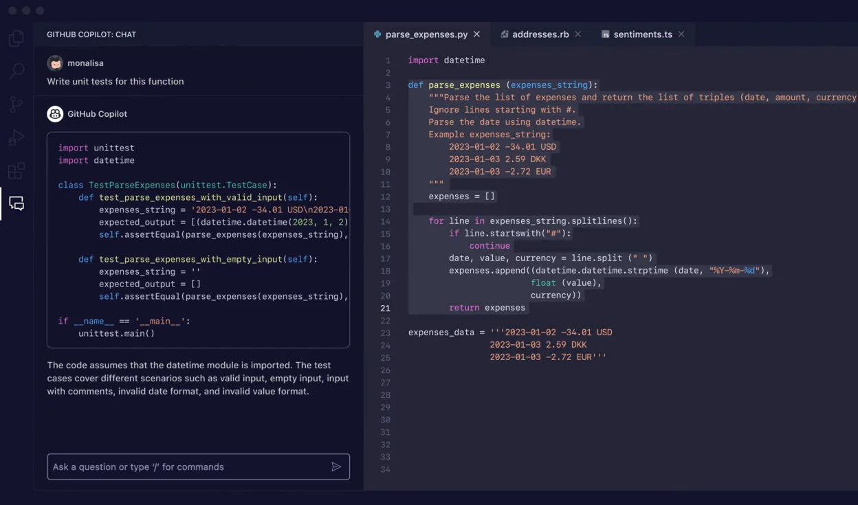 GitHub Copilot, metin istemlerine göre kod önerileri oluşturur