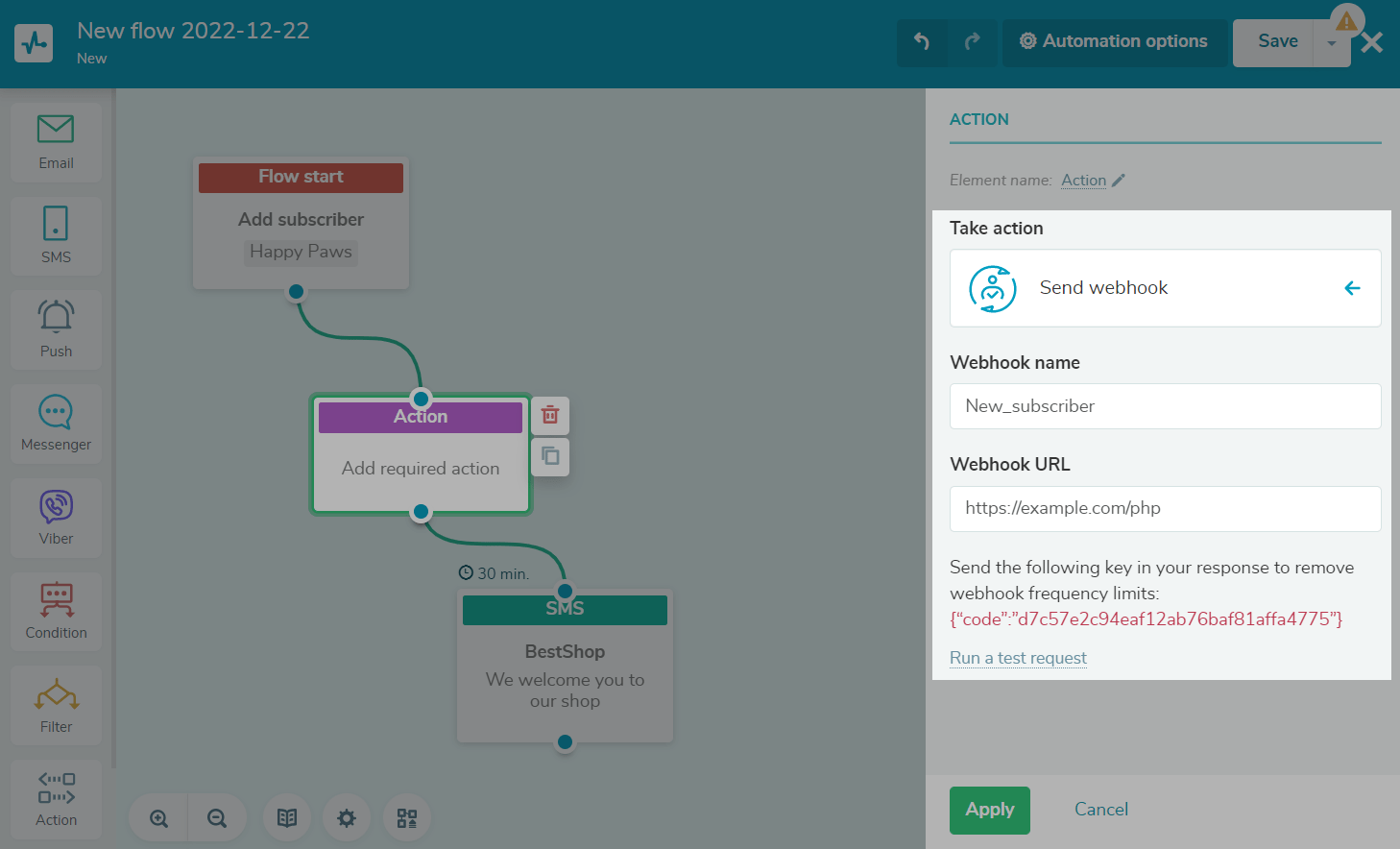 Блок «Действие» в Automation360 | SendPulse