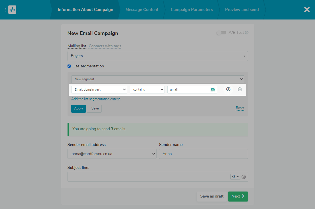 Segmentation by a domain part of an email address Segmentation by a domain part of an email address