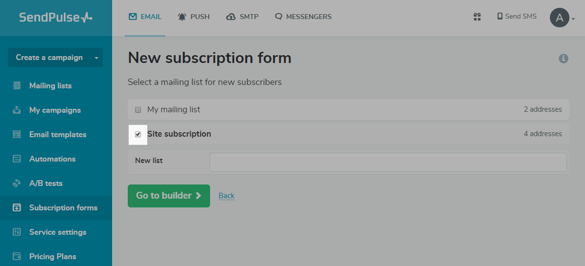 Linking a mailing list to a subscription form