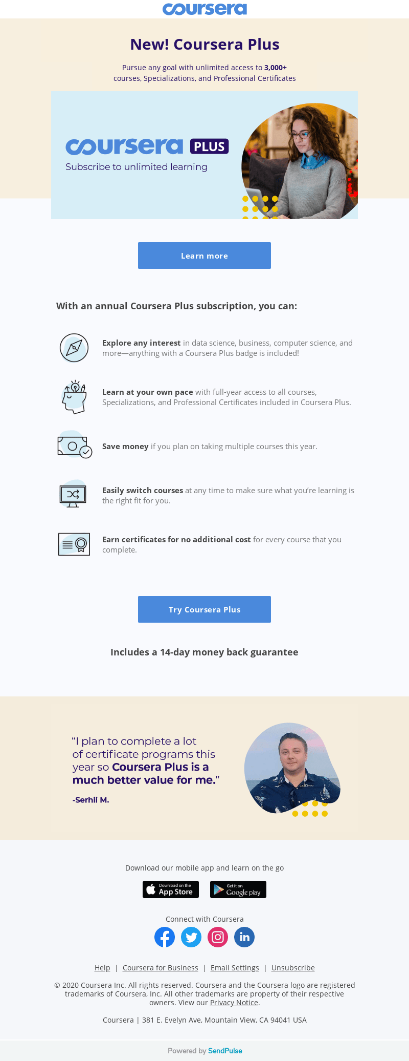 Screenshot from a Coursera's email Screenshot from a Coursera's email