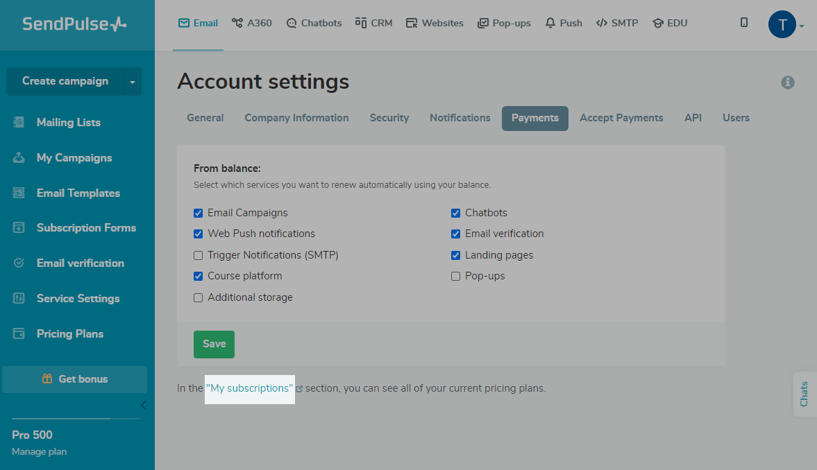 Как управлять подписками на сервисы SendPulse | SendPulse