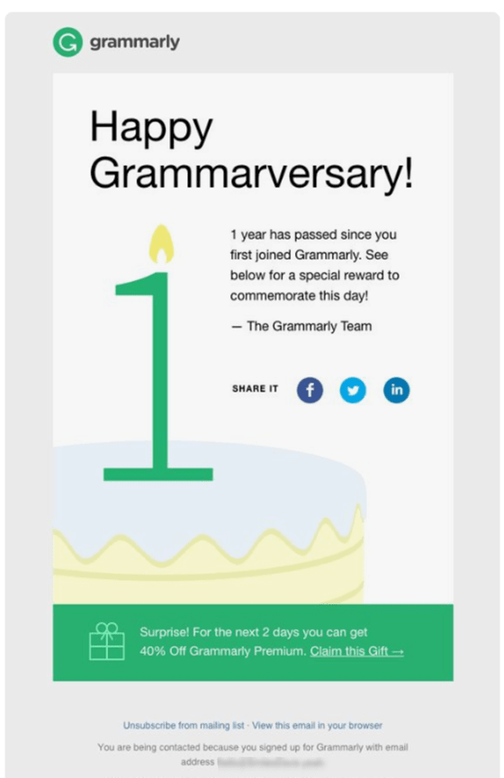 Anniversary email Anniversary email