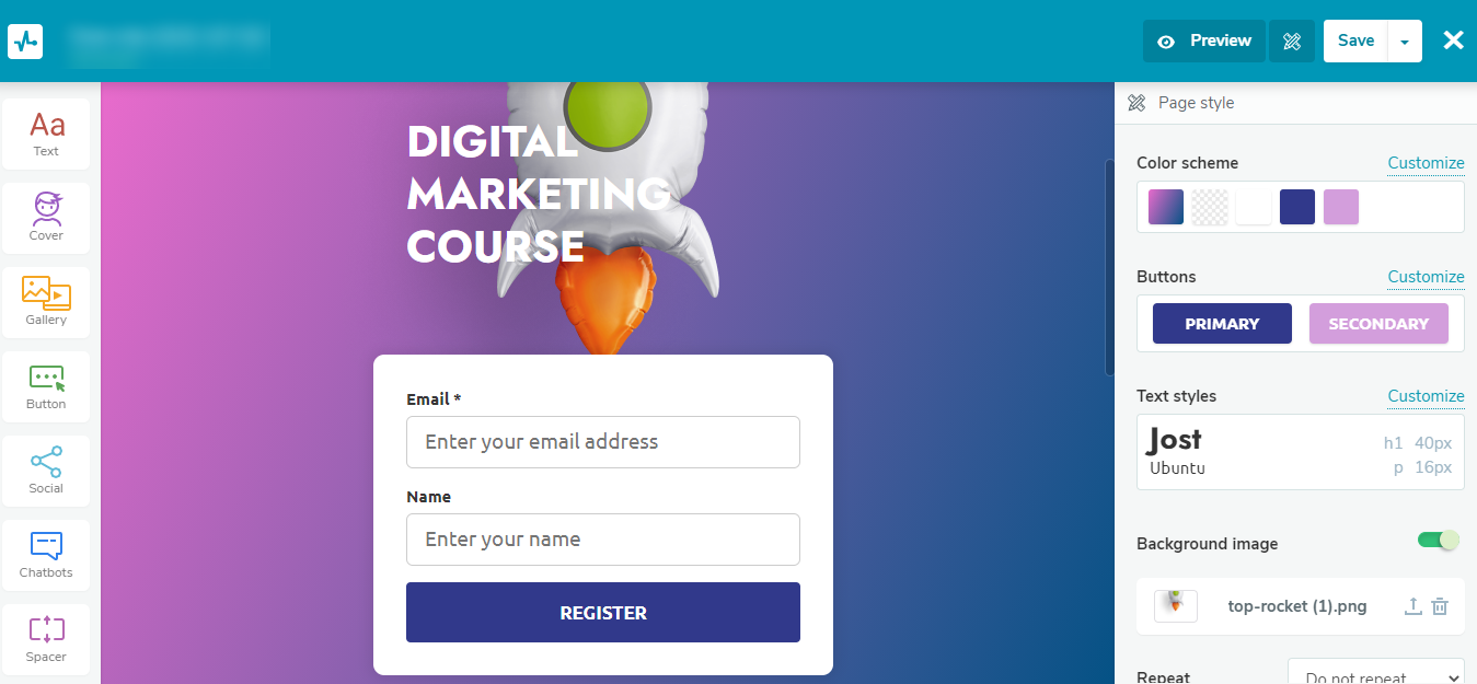 SendPulse landing page builder
