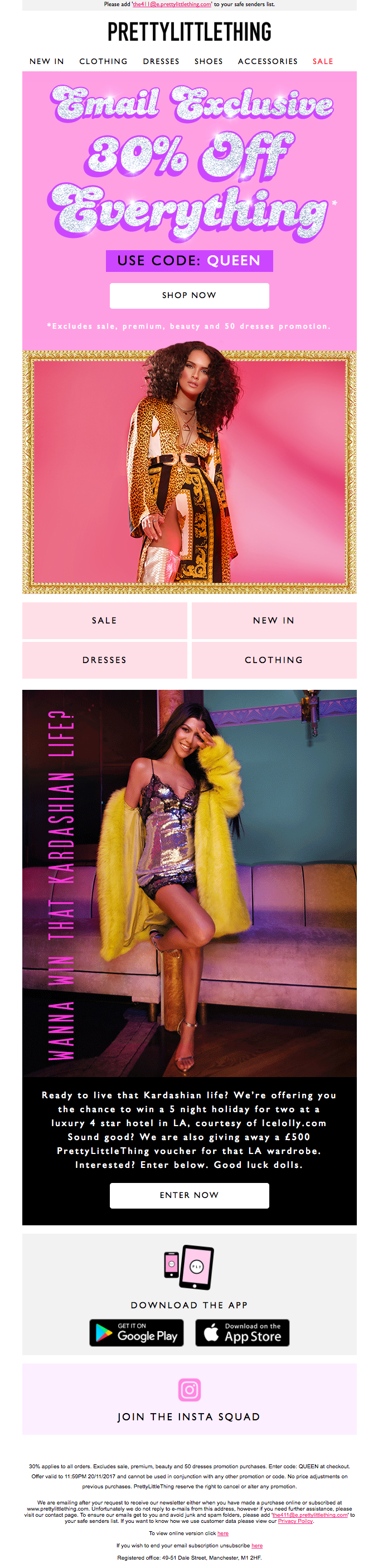 PrettyLittleThing's exclusive discount in the email PrettyLittleThing's exclusive discount in the email