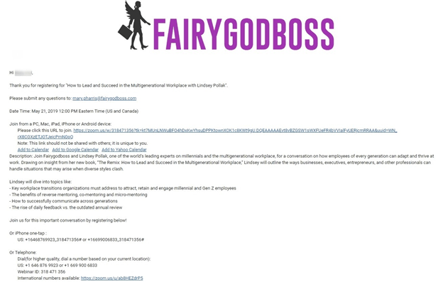 Event confirmation email Event confirmation email