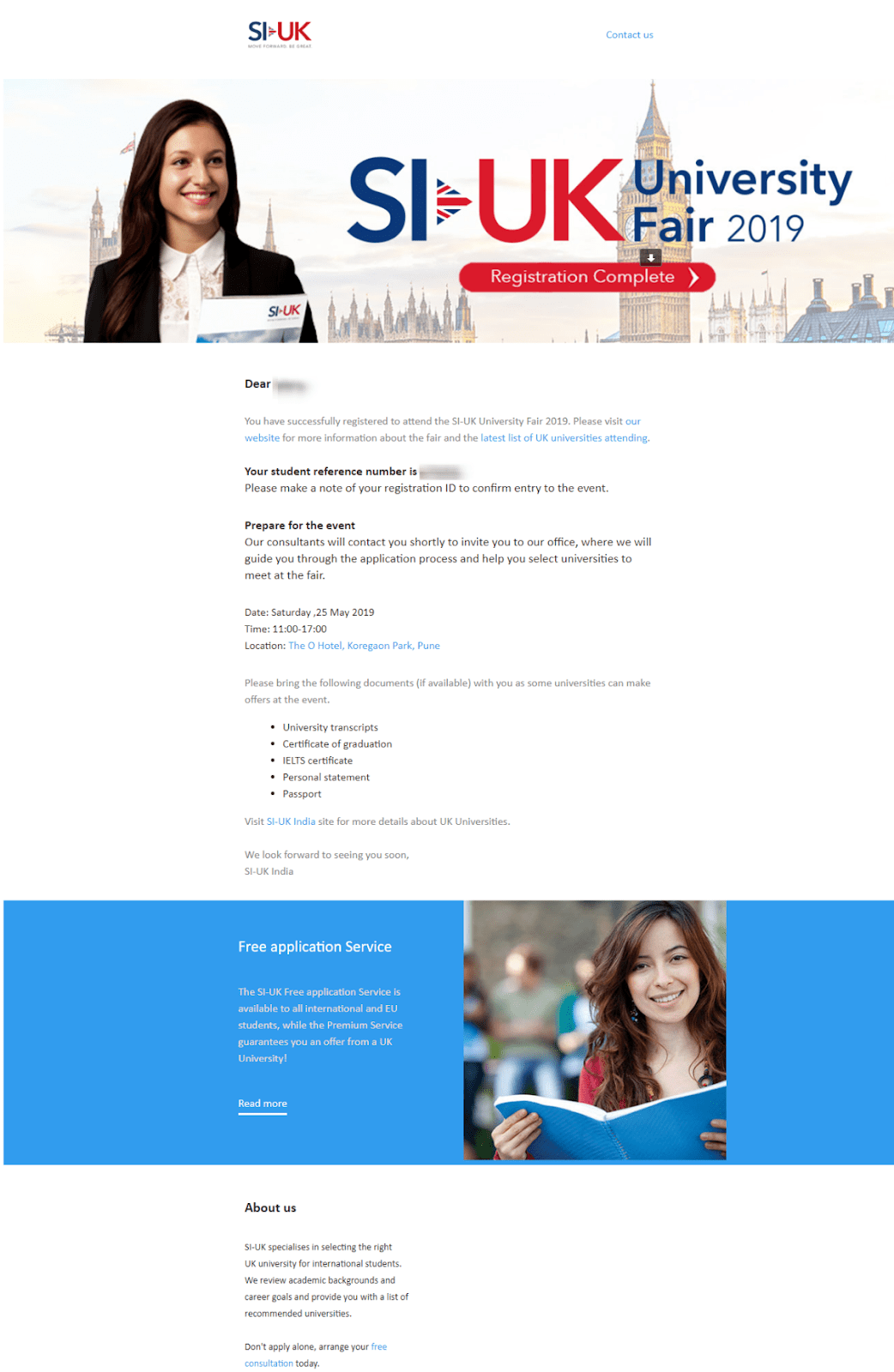 Event confirmation email Event confirmation email