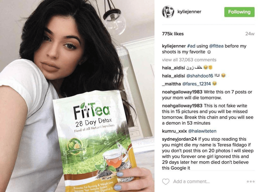 Kylie Jenner's influencer post on Instagram Kylie Jenner's influencer post on Instagram