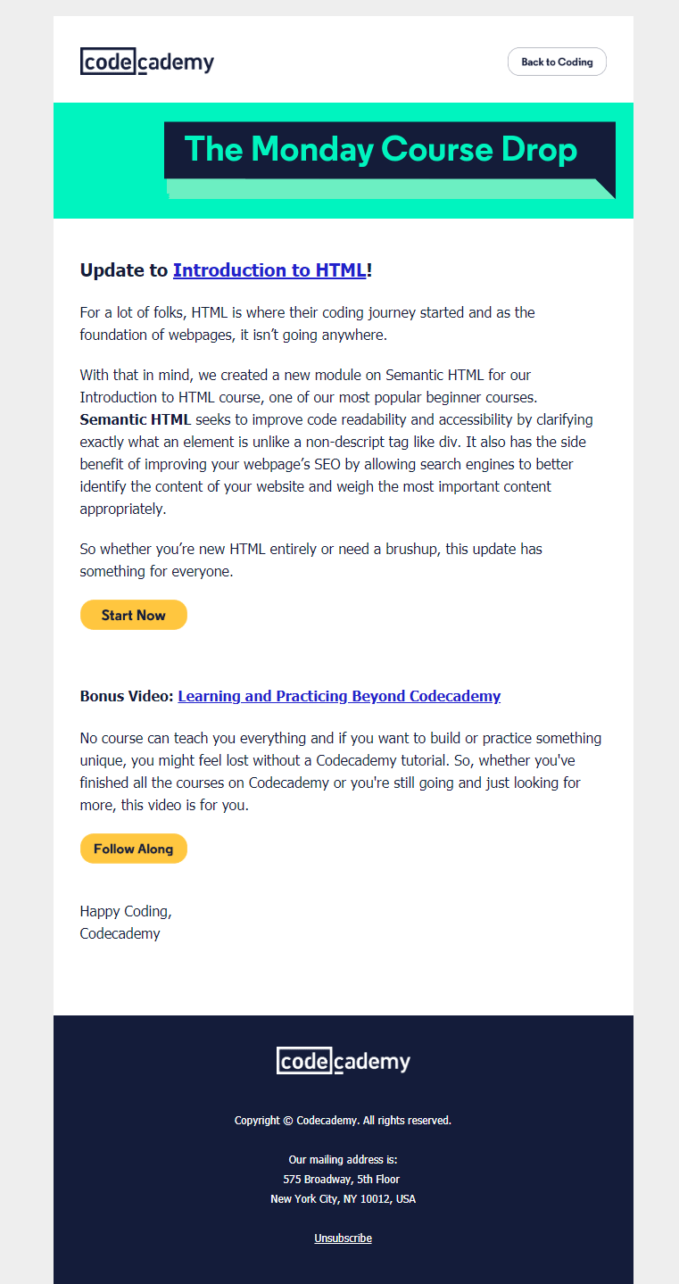 CodeAcademy personalized update CodeAcademy personalized update