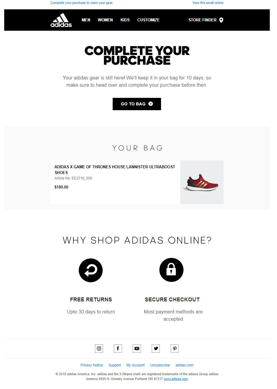 Abandoned cart email Abandoned cart email