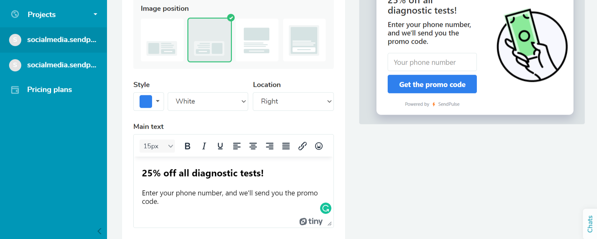 SendPulse popup builder SendPulse popup builder