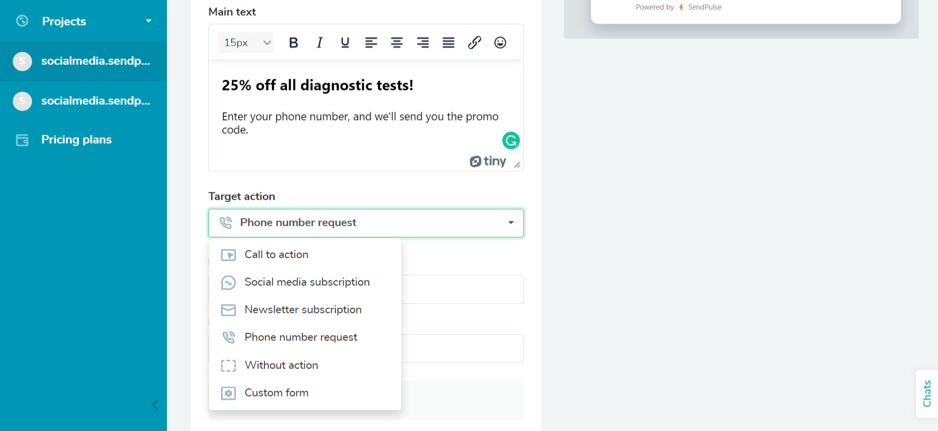 SendPulse popup builder SendPulse popup builder
