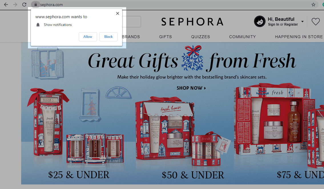 Sephora web push opt-in Sephora web push opt-in