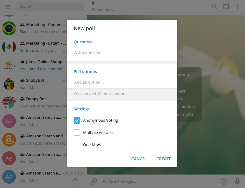 Creating a poll Creating a poll