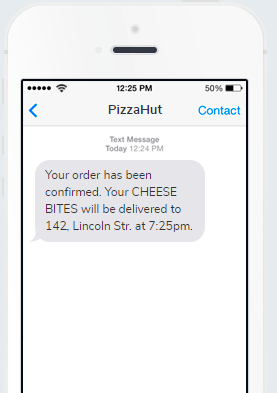 PizzaHut order confirmation SMS PizzaHut order confirmation SMS