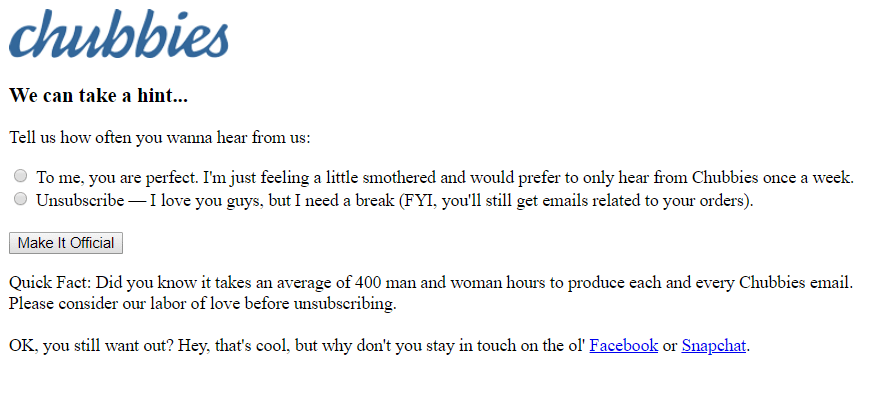 Unsubscribe page by Chubbies Unsubscribe page by Chubbies