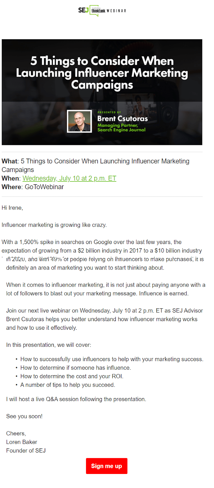 A webinar invitation email sent by SEJ A webinar invitation email sent by SEJ