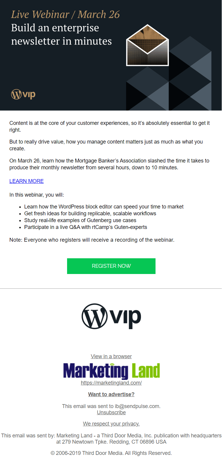 A webinar invitation email sent by Marketing Land A webinar invitation email sent by Marketing Land