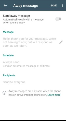 Setting up an automated away message in WhatsApp Setting up an automated away message in WhatsApp