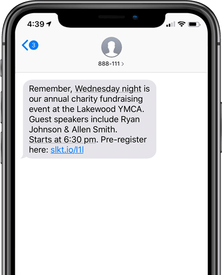 Charity event reminder via SMS