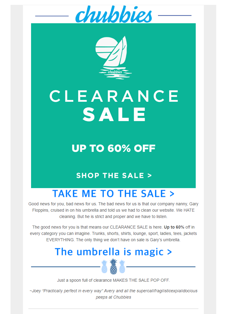 Sales email from Chubbies