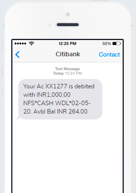 Citibank balance check SMS
