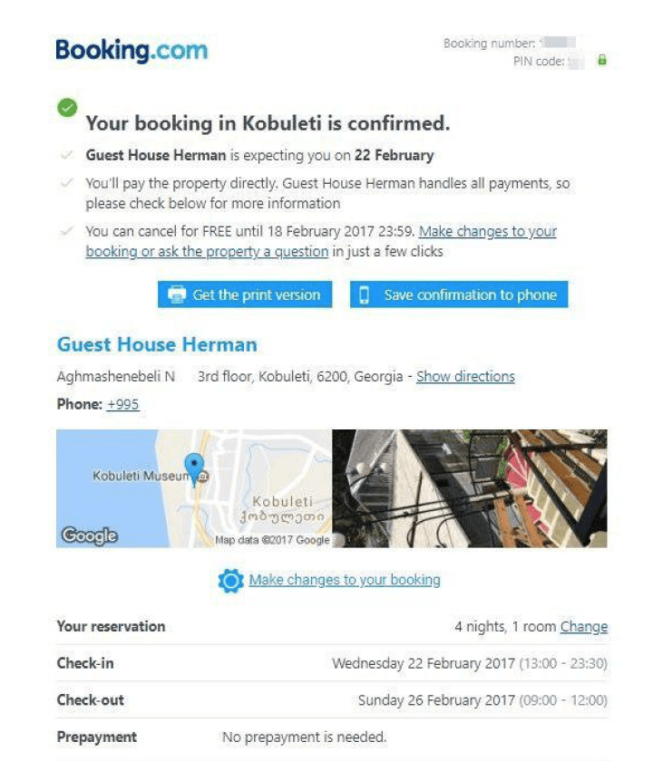 Booking confirmation email
