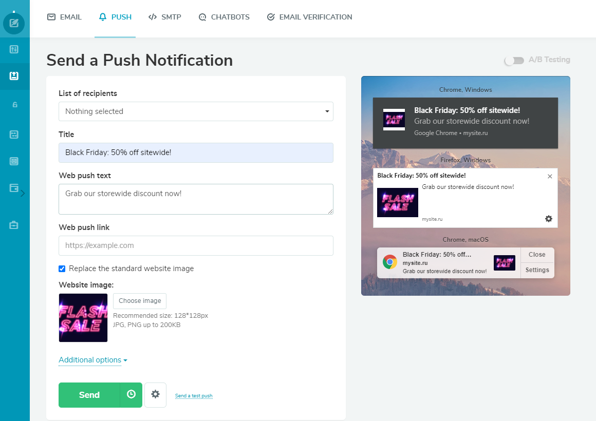 Creating a push notification with SendPulse