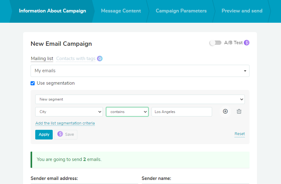 Segmenting an email campaign based on a user's city