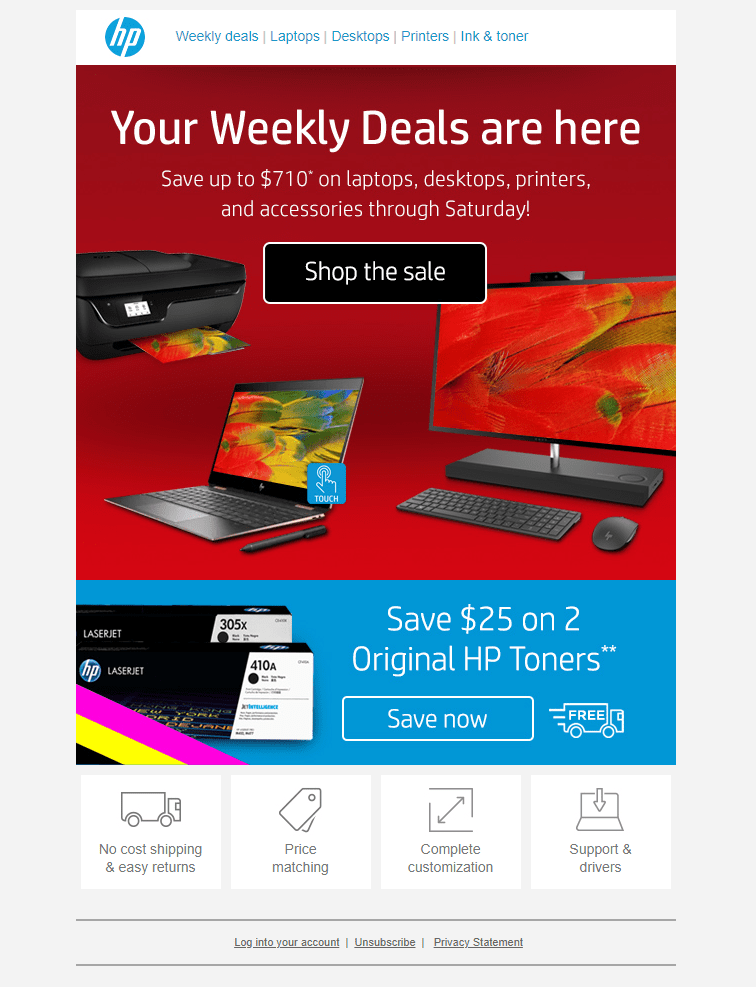 Sales email from HP