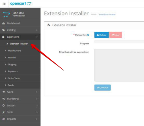 Перейдите в Extensions Installer