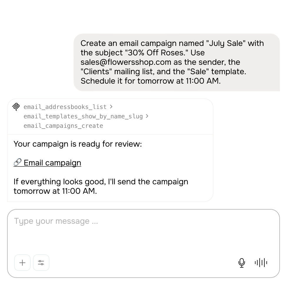 Send email campaigns and manage templates, contacts, and analytics