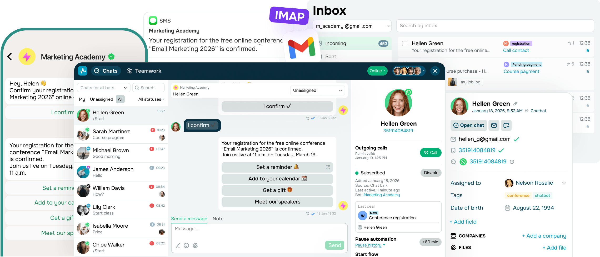 A SendPulse reúne todas as suas conversas em um único espaço de trabalho, incluindo: