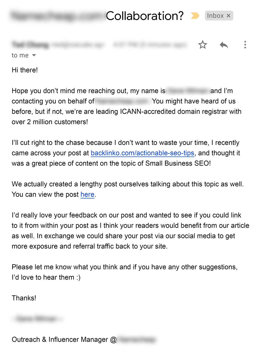 Email with the value provided