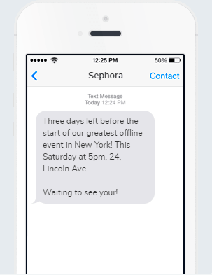 Sephora SMS event reminder
