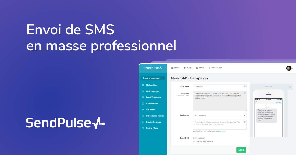 Service SMS en masse envoyer des SMS groupés en ligne SendPulse