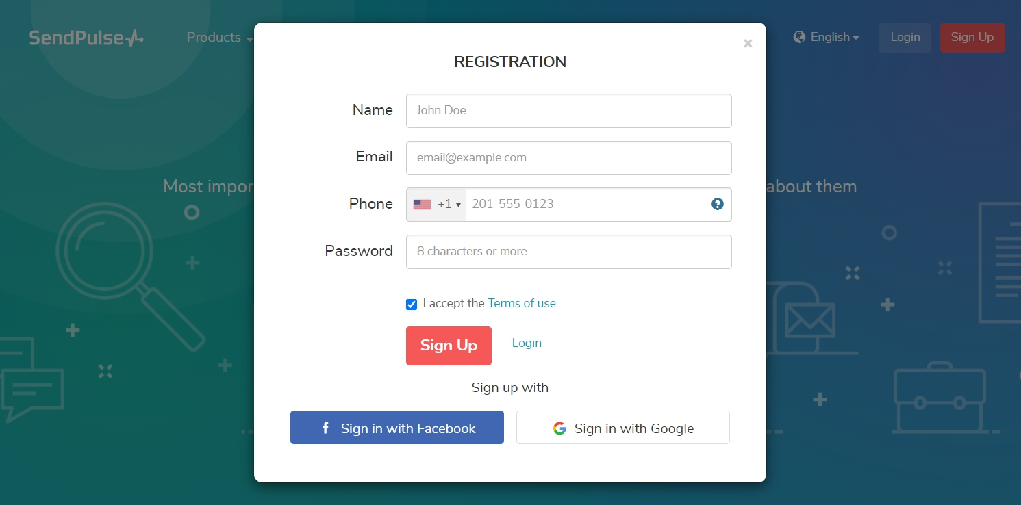 Registration with SendPulse