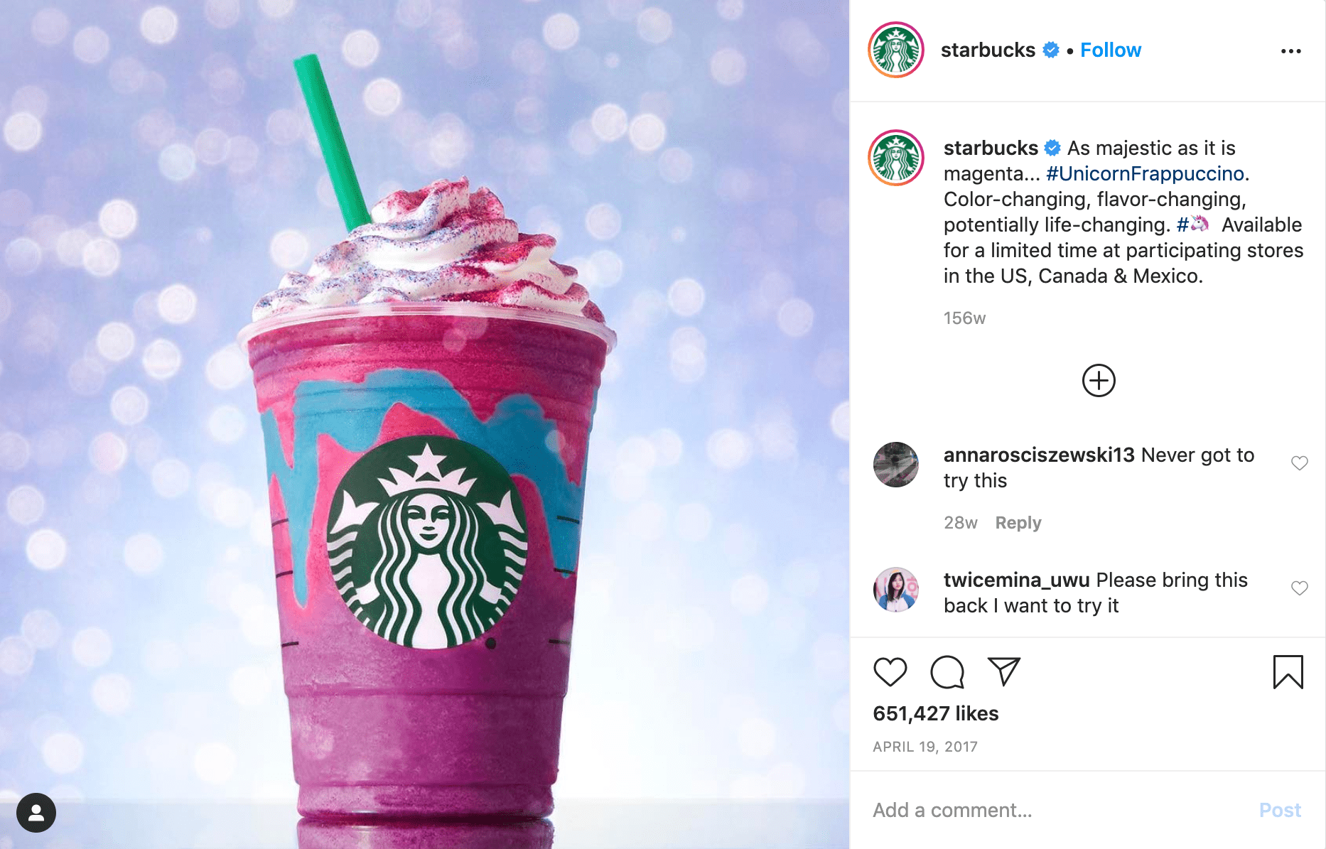 Starbucks Unicorn frappuccino campaign