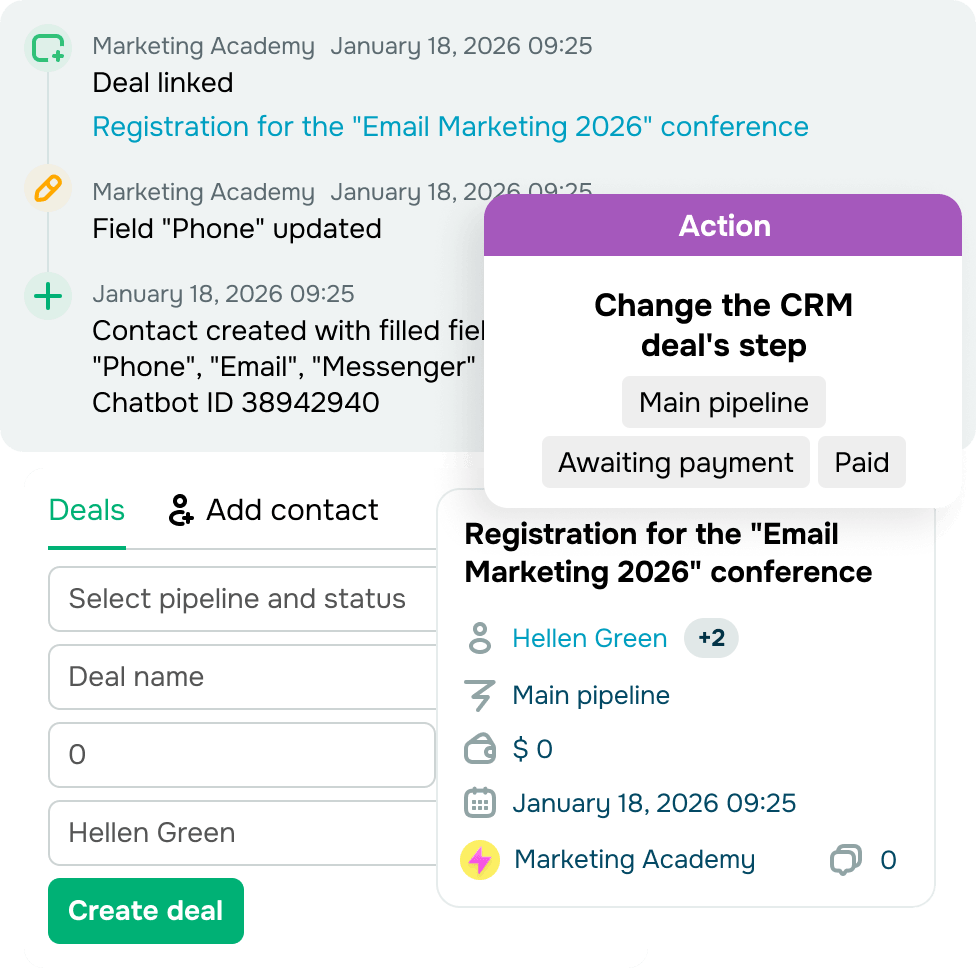 Log deals automatically and run omnichannel flows