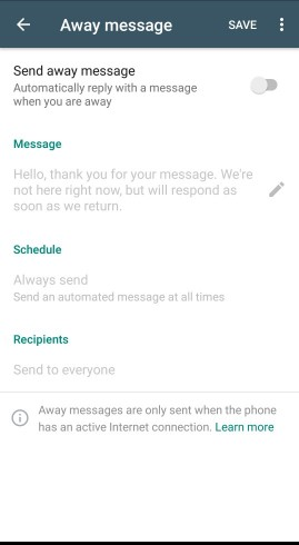 Setting up an automated away message in WhatsApp